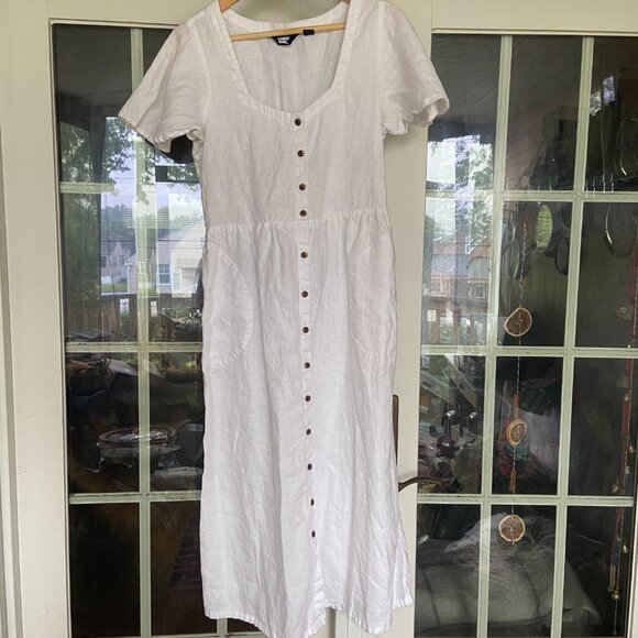 Lands' End White Linen Sweetheart Button Front Midi Dress Sz 6-8 Romantic Beachy - Picture 3 of 13